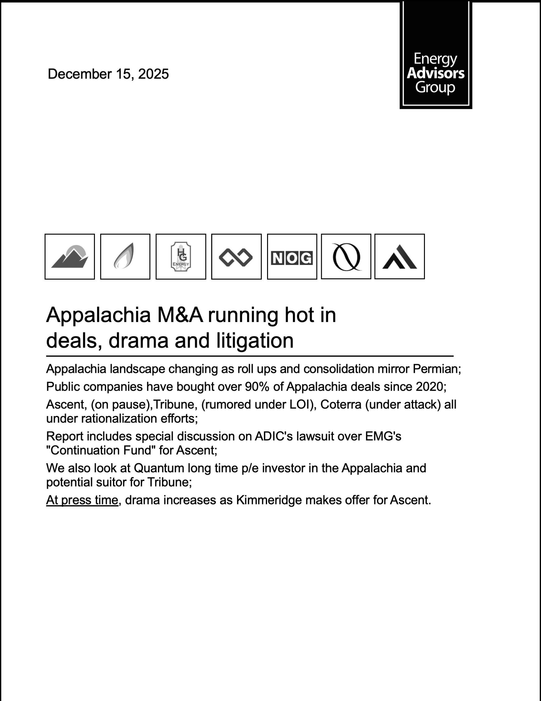 APPALACHIA DEAL ALERT - Energy Advisors Group APPALACHIA DEAL ALERT